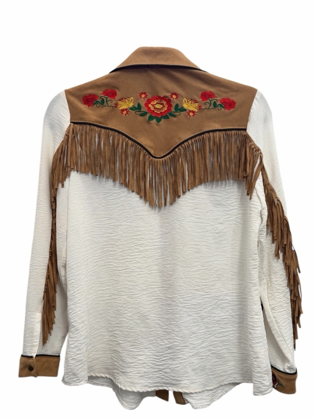 JOHN MOON Womens Fringe Western Long Sleeve Shirts Floral Embroidered - Picture 3 of 5